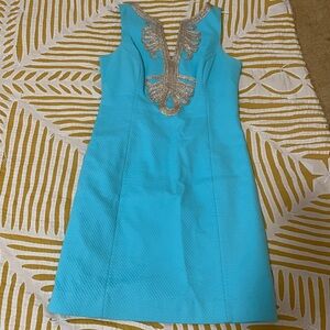 Lilly Pulitzer Janice Shift Dress Serene Blue with Metallic Gold size 4